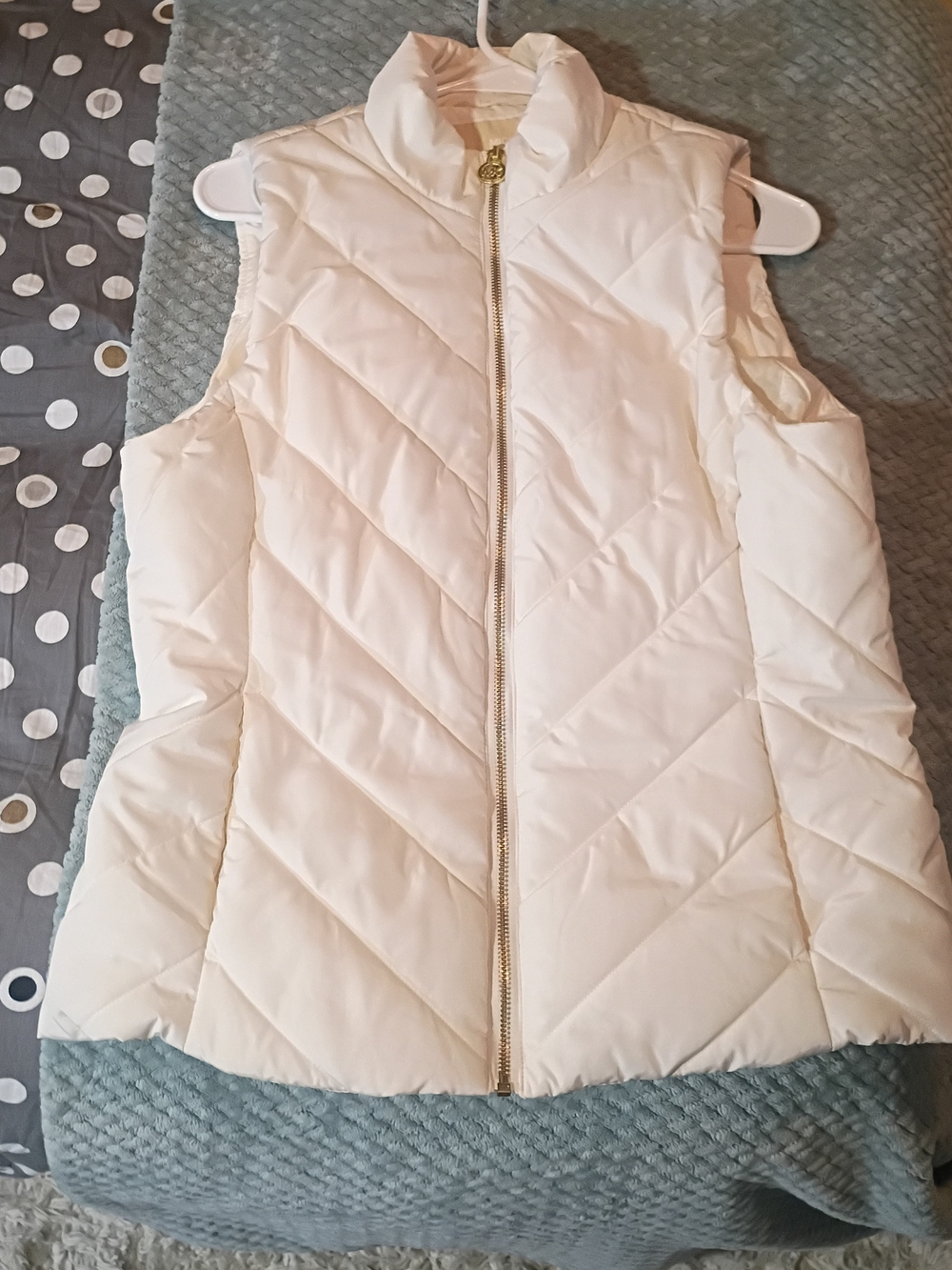 Michael Kors Cream Quilted Puffer Vest with Gold Zip